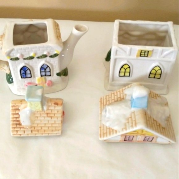 Vintage Victorian Church Ceramic Tea Pot Canister Set - Picture 8 of 8